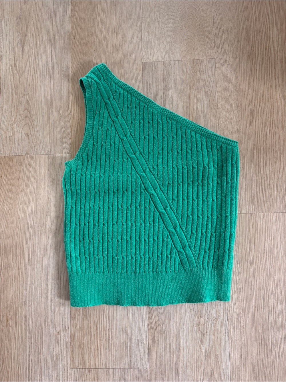 Maeve Emerald Green One-Shoulder Cable Knit Sweater